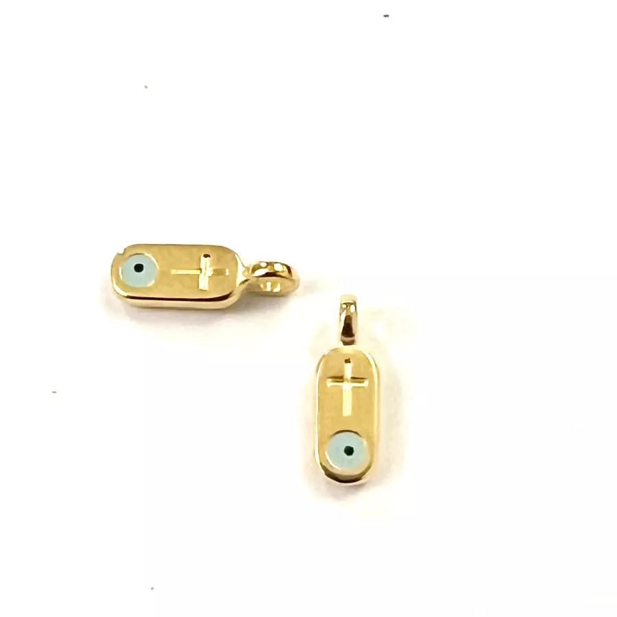 3 Petits pendants croix avec mauvais oeil 8.8 x 4mm doré