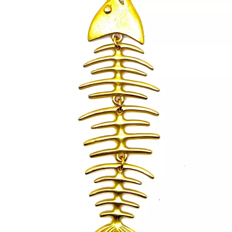 Pendant arete de poisson en zamac or mat 96.3x 22.3 mm