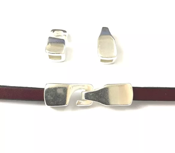 Fermoir crochet pour cuir 5mm plat plaqués 10microns argent